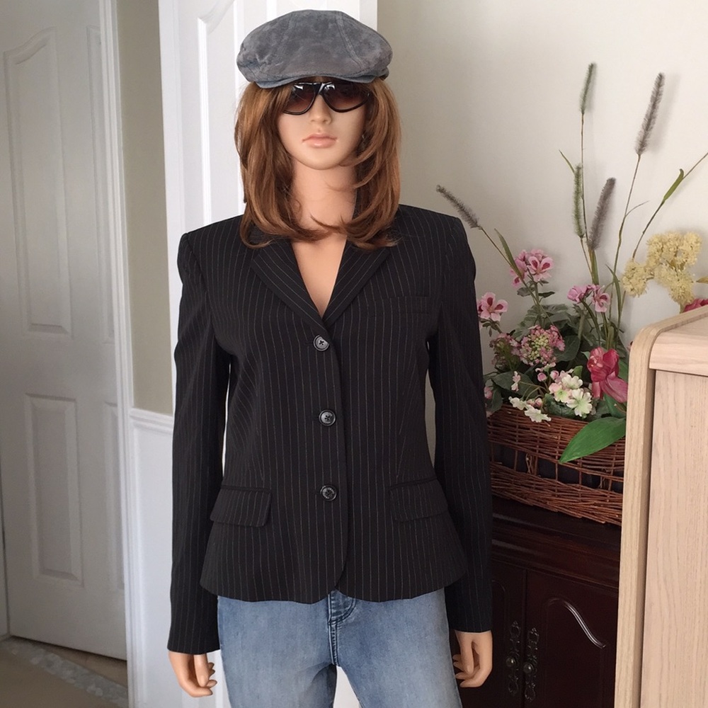 Ralph Lauren Chaps Black Pinstripe Blazer Tailored Jacket Size 8 - Picture 9 of 9